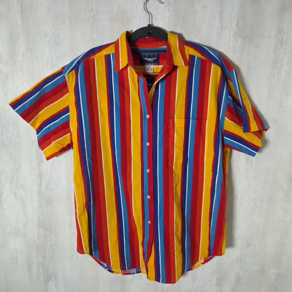 Vintage Best American Clothing Co Shirt Mens Medium Multicolor Stripe Button Up